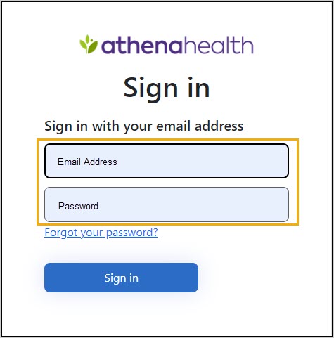 Application Sign in screen showing email address and password text boxes as well as blue Sign in button.